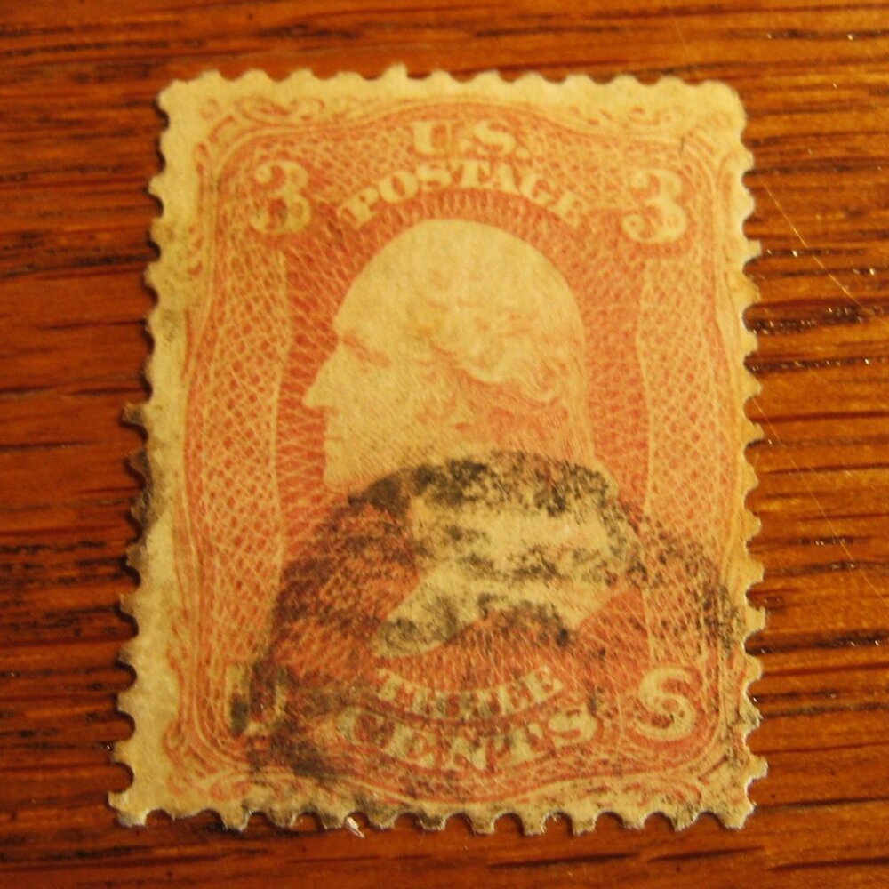 1867 3 Cent George Washington red Stamp Vintage Used